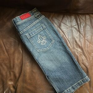 Fire Jeans Y2K Rhinestone Fleur-de-lis Embellished Denim Pencil Skirt
